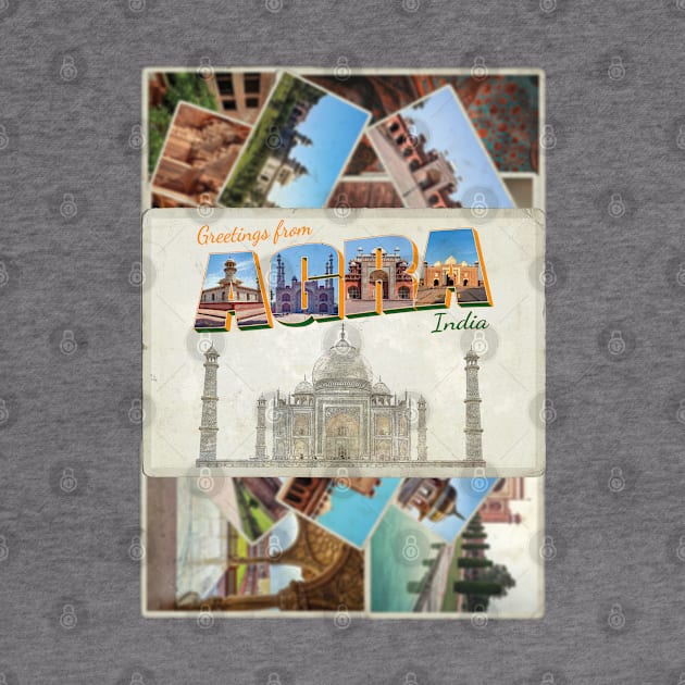 Greetings from Agra in India Vintage style retro souvenir by DesignerPropo
